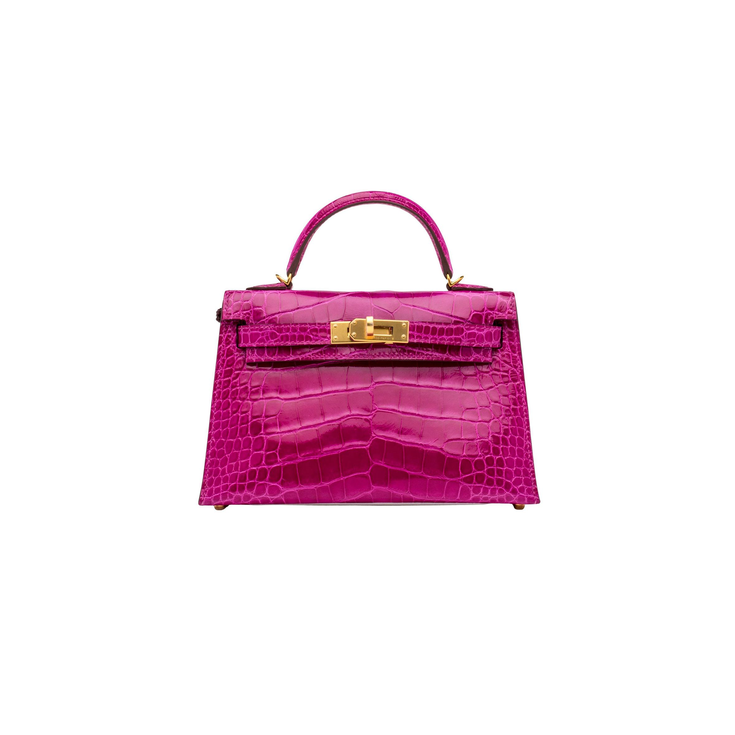 H**mes master mini kelly ii glossy alligator rose (19*12*5.5cm)